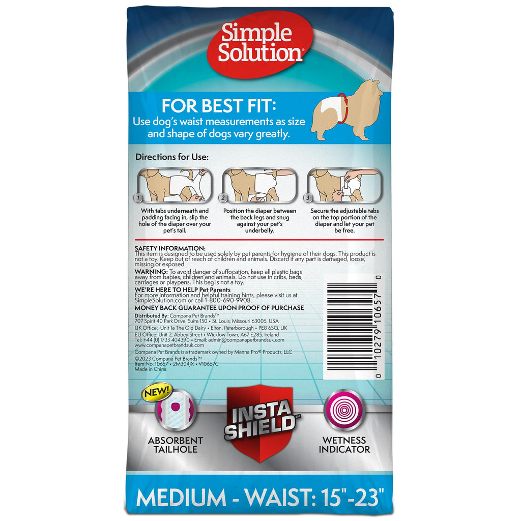 Simple Solution Female Dog Diapers, Disposable Dog Diapers, M, – 30 Count (10657-12PONL)