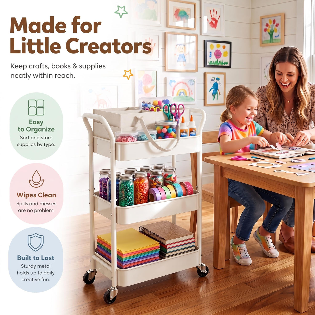 3 Tier Rolling Diaper Caddy Cart - Off-white view 5