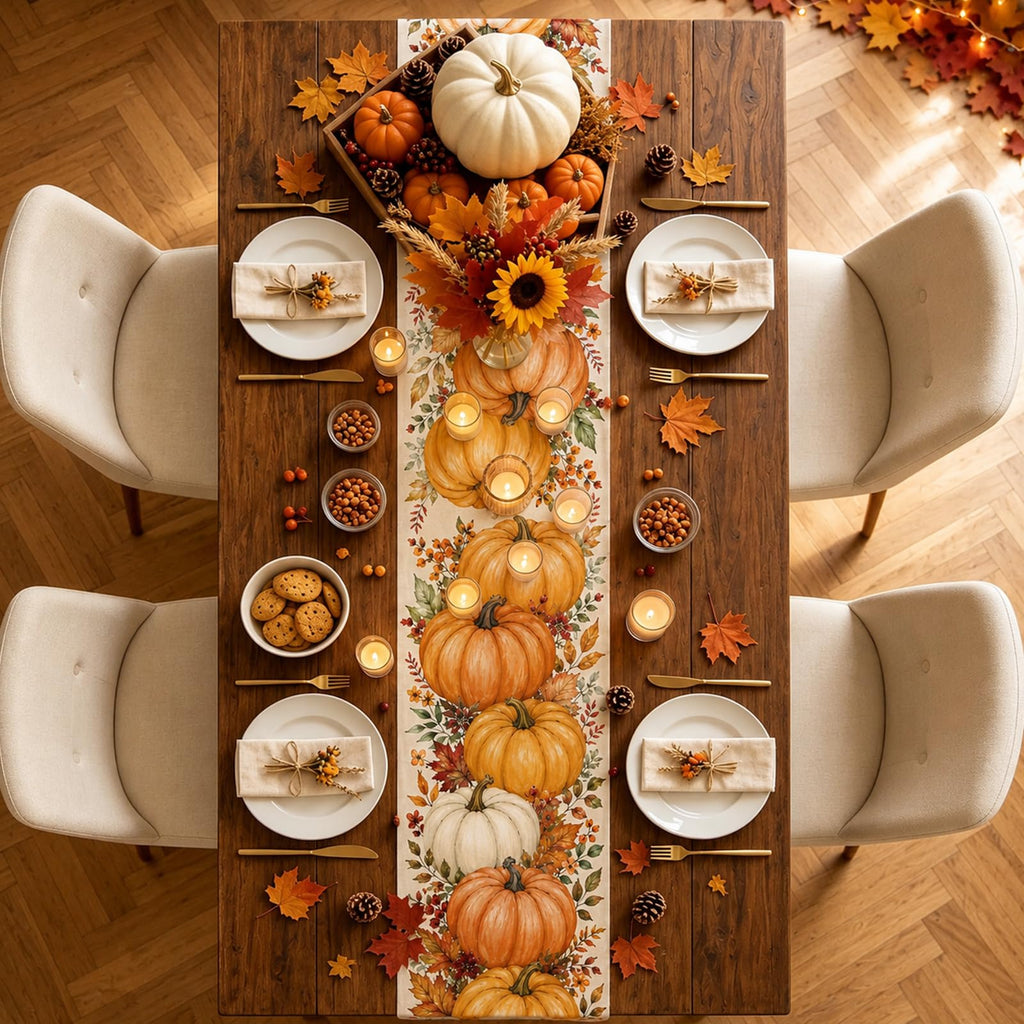 13 x 60 Table Runner for Holiday and Farmhouse Kitchen Decor - Fall Big Pumpkin view 5