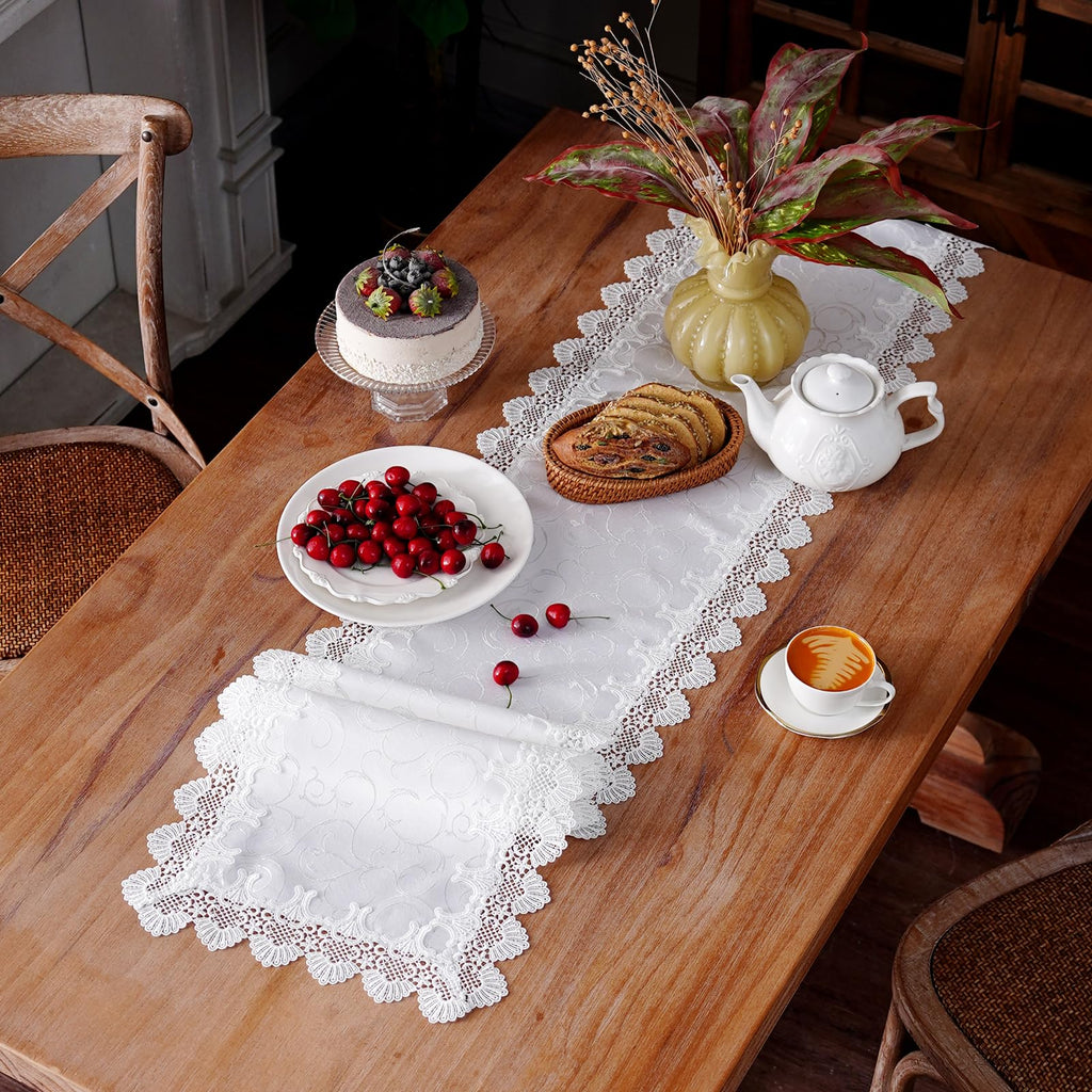 Artbloss White Lace Jacquard Table Runner - view 4