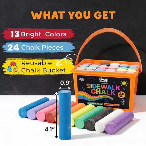 24 PCS Sidewalk Chalk for Kids - 13 Colors Chalk Bucket -Non-Toxic Washable (additional view 1)