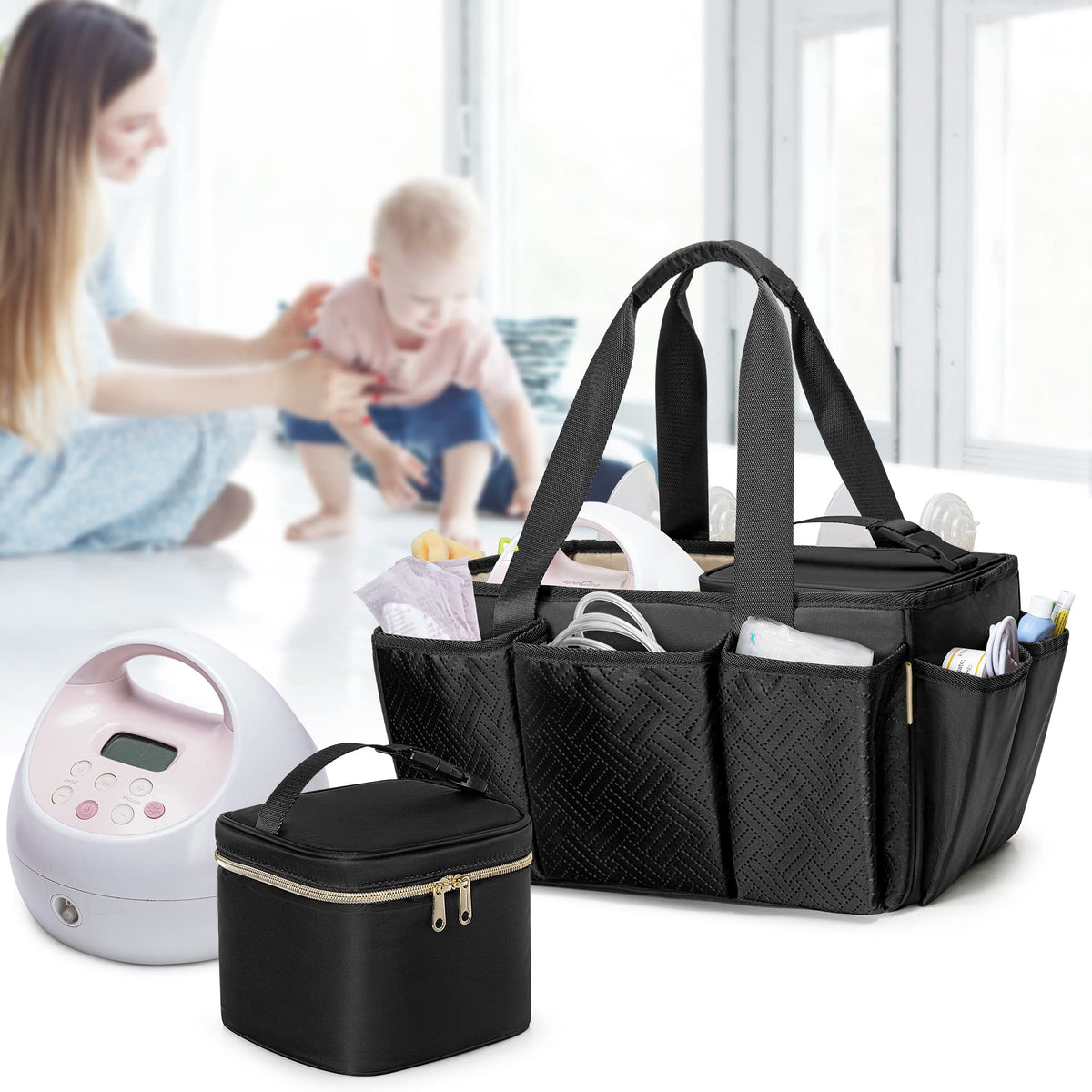 Fasrom Breast Pump Caddy with Cooler Bag, Pump Parts Organizer (additional view 6)
