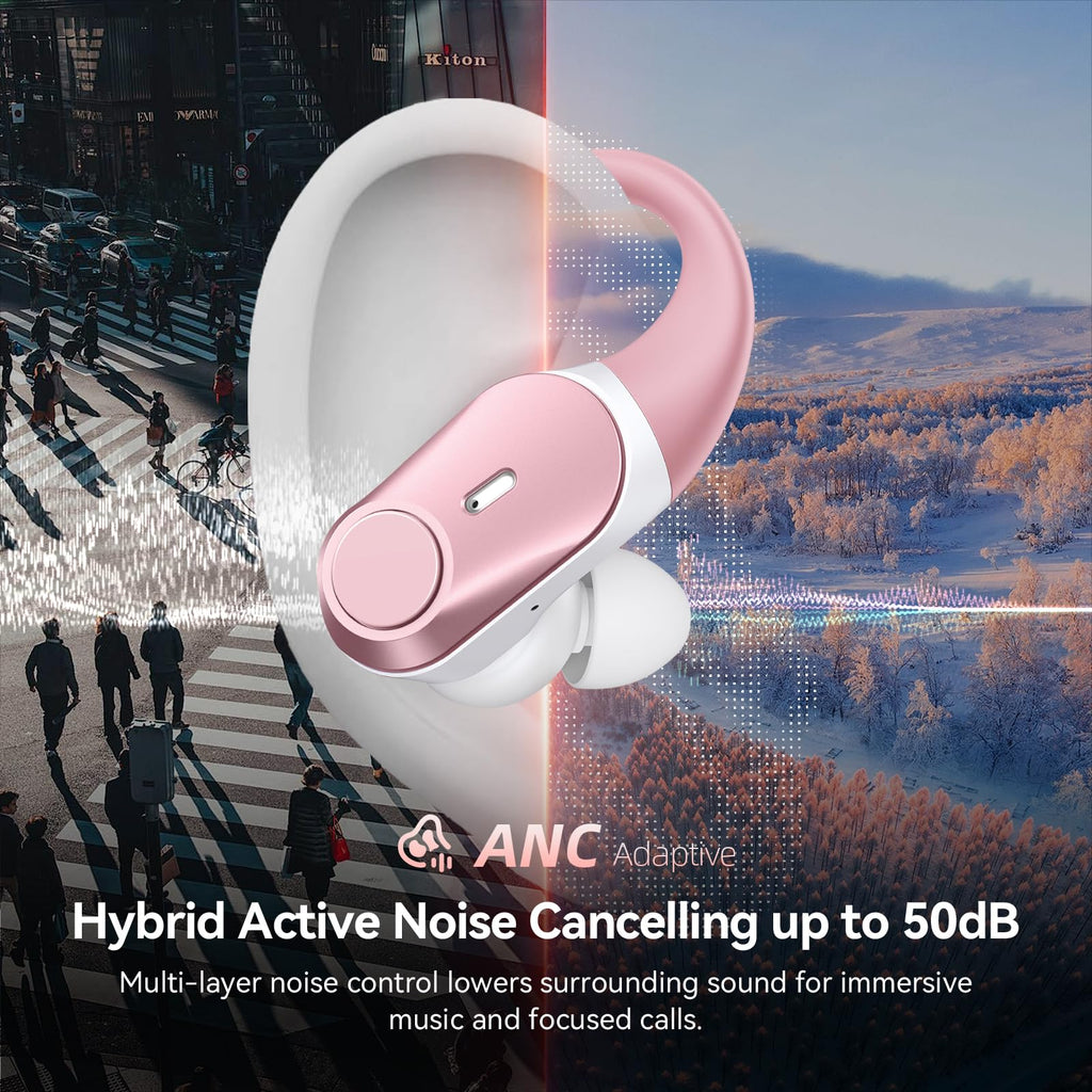 Active Noise Cancelling Ear Buds Wireless Bluetooth Headphones 80H Playtime Display Charging Case 50dB ANC Over - Rose Gold view 1