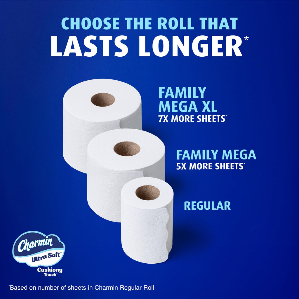 Charmin Ultra Soft Cushiony Touch Toilet Paper, 12 Family Mega XL Rolls = 84 Regular Rolls (P_15763)