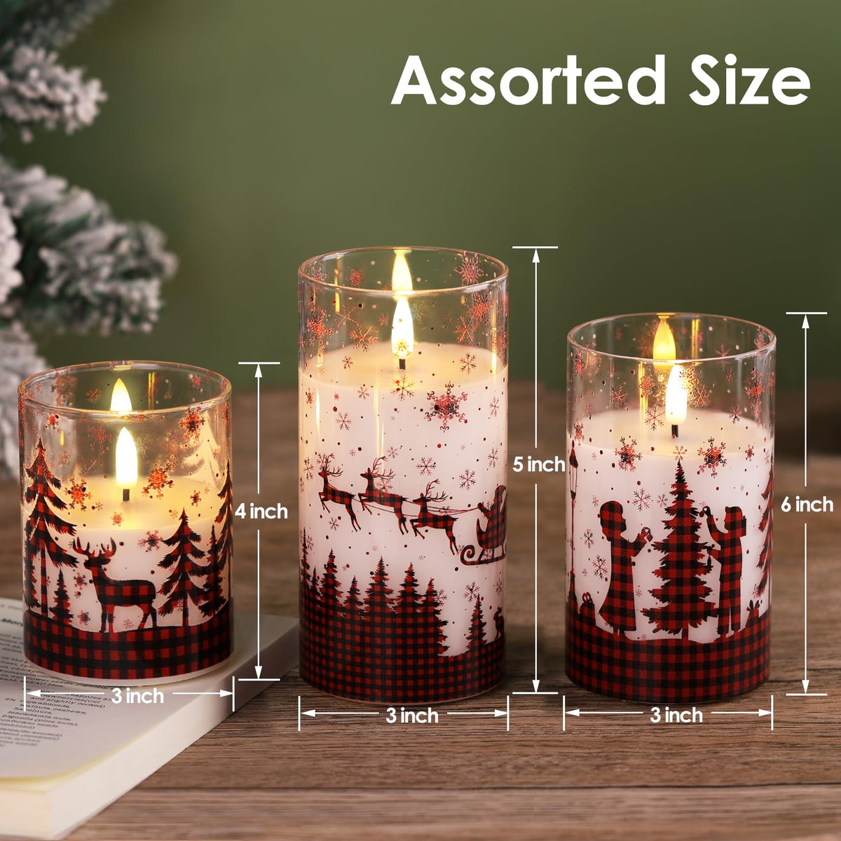Eywamage Glass Flameless Candles with Remote - Red Buffalo Plaid view 1