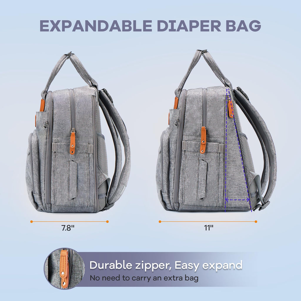 RUVALINO Baby Diaper Bag Backpack with Changing Pad, Waterproof, – XL Gray (YW168)