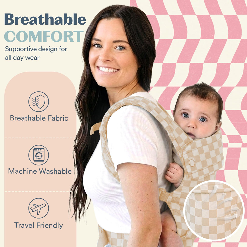 Ergonomic Hip-Healthy Baby Carrier, Front and Back Carry, 7-35 lbs - Almond Check view 6