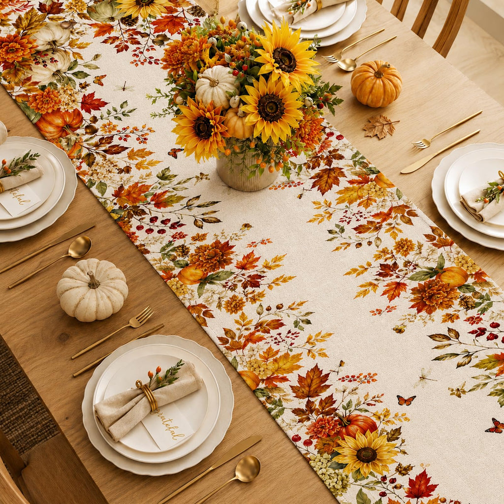 Bigwish Table Runner Holiday Decor - Fall Pumpkin Maple / 13''x90'' view 3