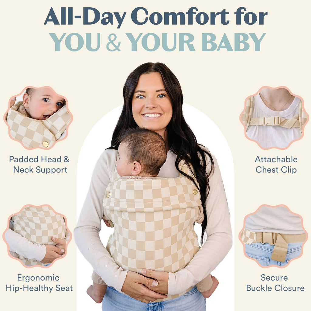 Ergonomic Hip-Healthy Baby Carrier, Front and Back Carry, 7-35 lbs - Almond Check view 3