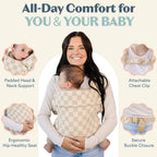 Ergonomic Hip-Healthy Baby Carrier, Front and Back Carry, 7-35 lbs - Almond Check view 3