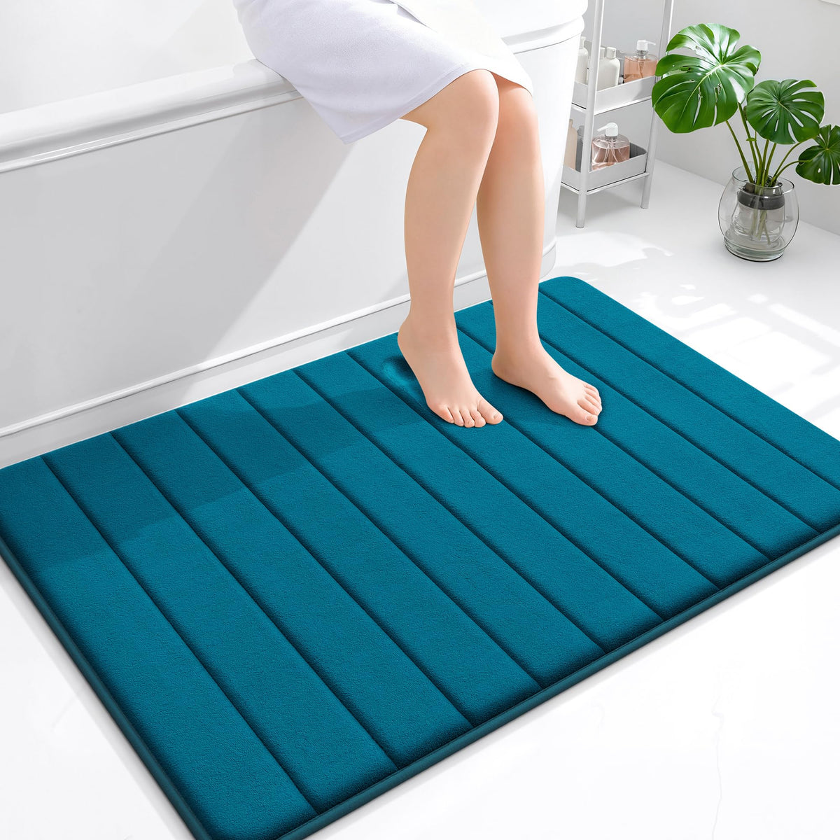 OLANLY Memory Foam Bath Mat - Peacock Blue / 44" X 32"