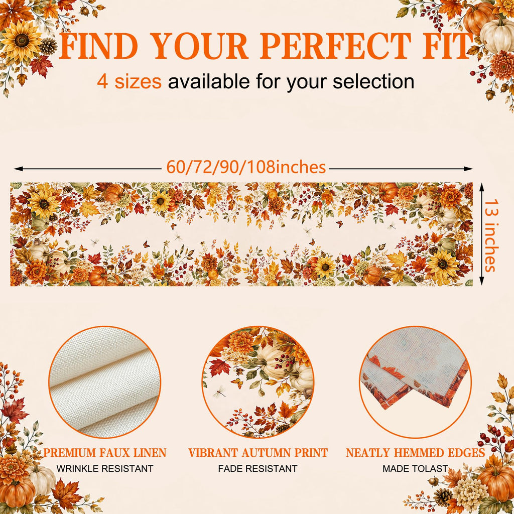 Bigwish Table Runner Holiday Decor - Fall Pumpkin Maple / 13''x90'' view 5