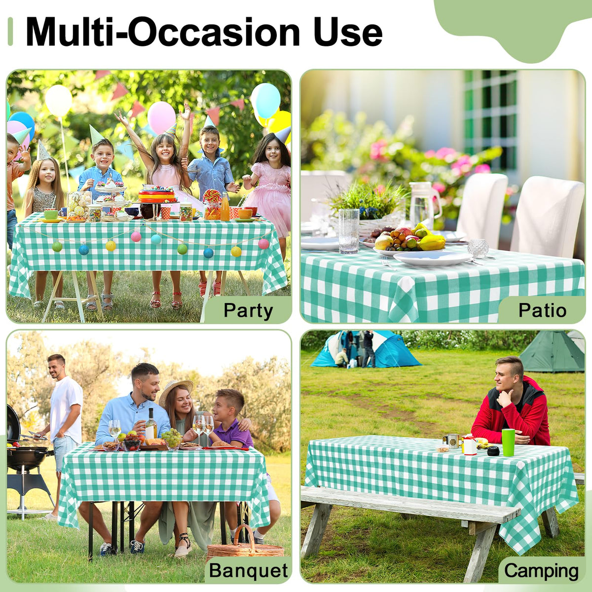 misaya 4 Packs Buffalo Disposable Table Cloth, 54 x 108 Inch Waterproof Plastic Tablecloth, Rectangle Teal and White