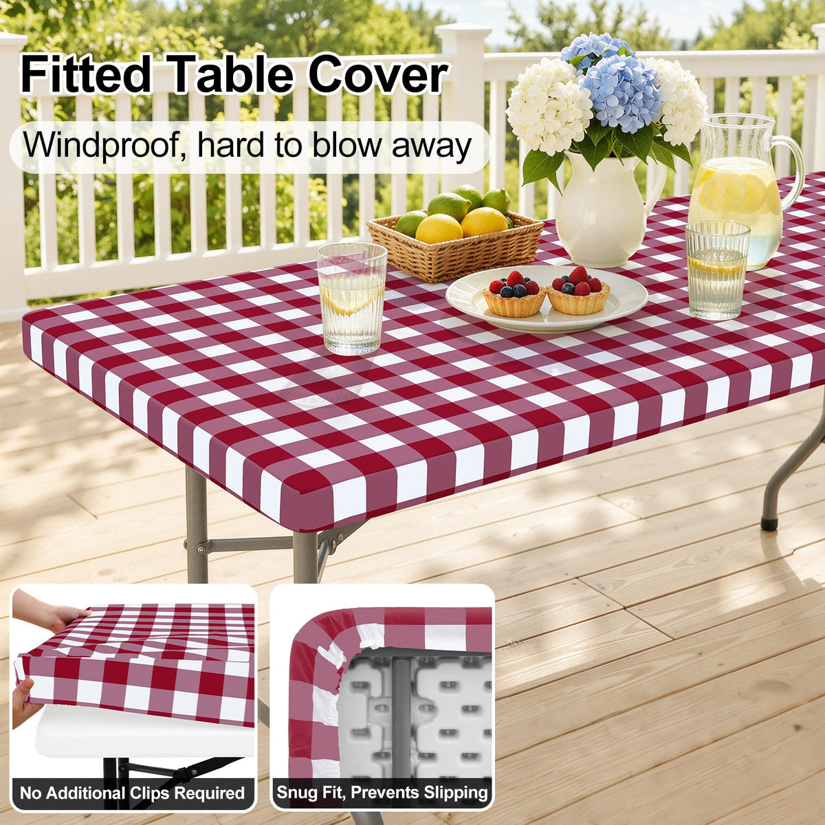 Smiry Rectangle Picnic Table Cloth - Burgundy and White / 96" x 30" (Rectangular) view 1