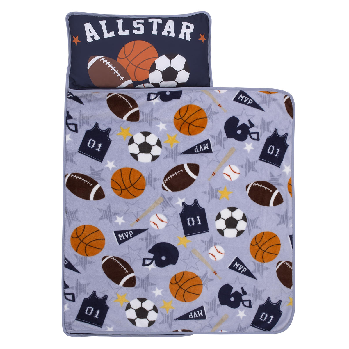 NoJo Everything Kids Sports Gray, Navy, Orange, and Brown Allstar Toddler Nap Mat
