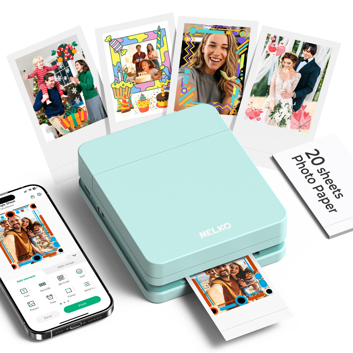 Nelko PP01 2x3 Portable Photo Printer Mini Printer - Green
