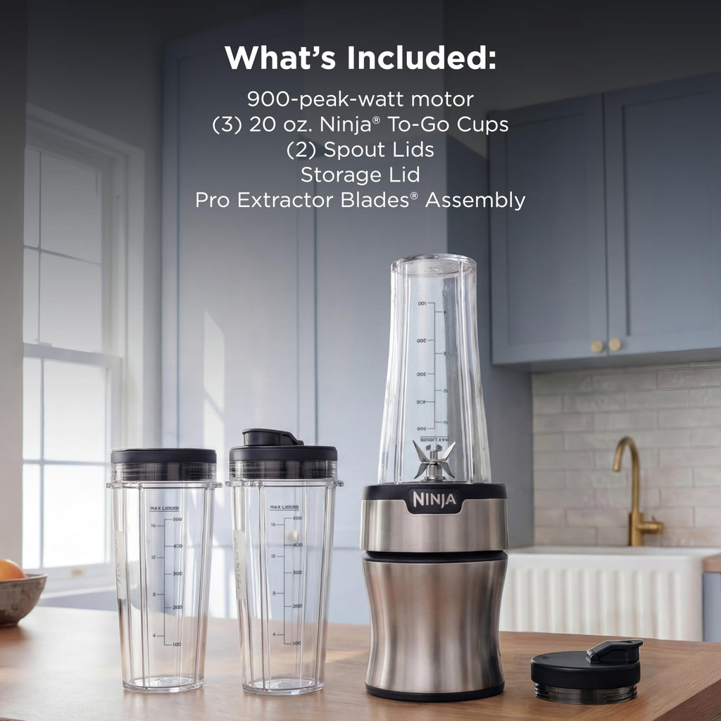 Ninja Nutri-Plus Personal Blender, 900PW, (3) 20oz Cups, Silver, BN301 (additional view 6)