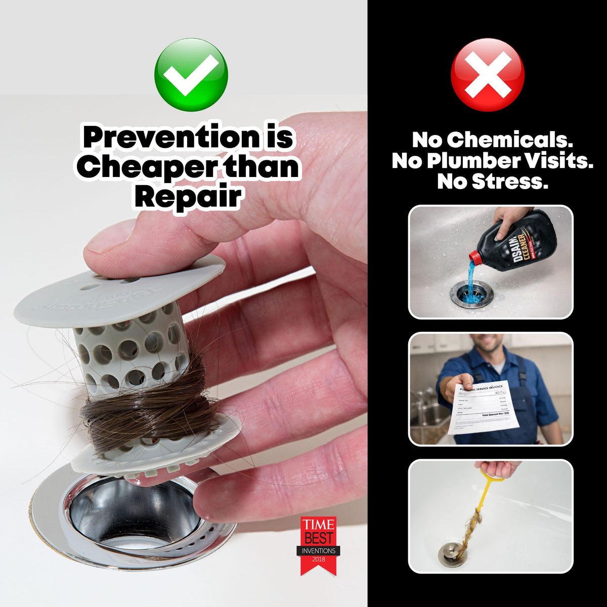 TubShroom The Revolutionary Tub Drain Protector Hair - Gray view 5