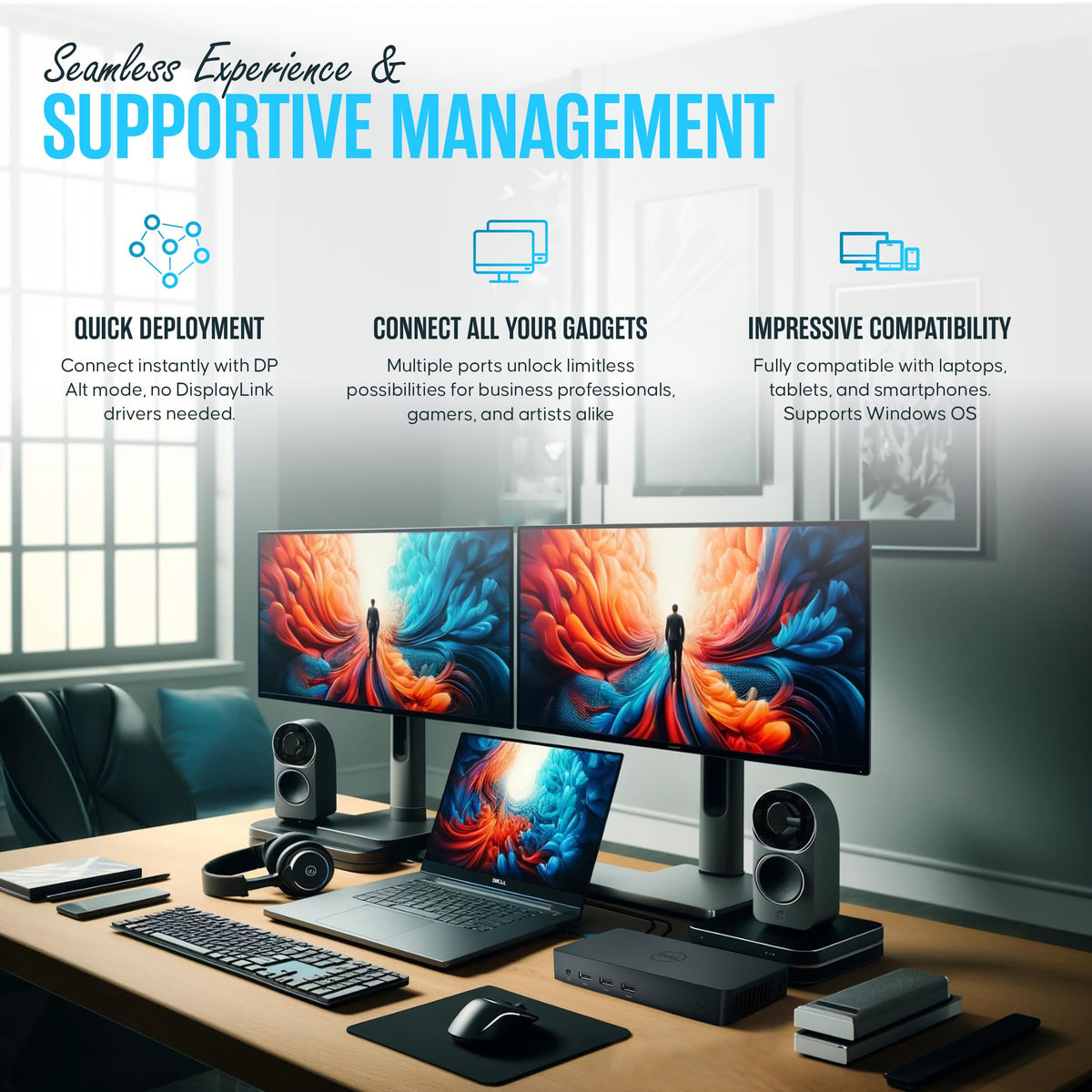Koncept Dell D3100 USB 3.0 Docking Station, 65W 4K Triple Display Dual Monitor Dock