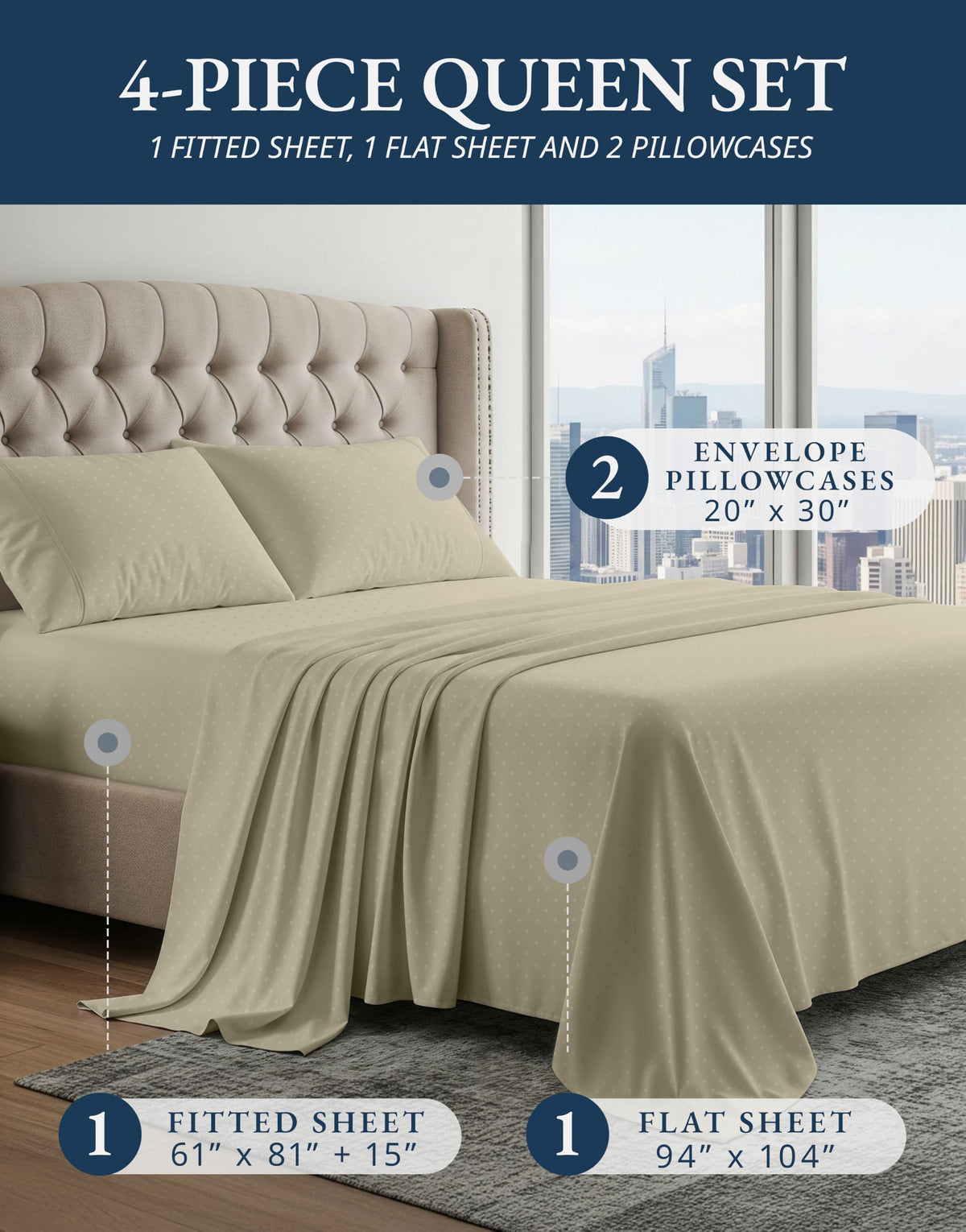 Lane Linen 100% Egyptian Cotton Ultra Soft Sheets - 41: Swiss Dot - Linen view 1