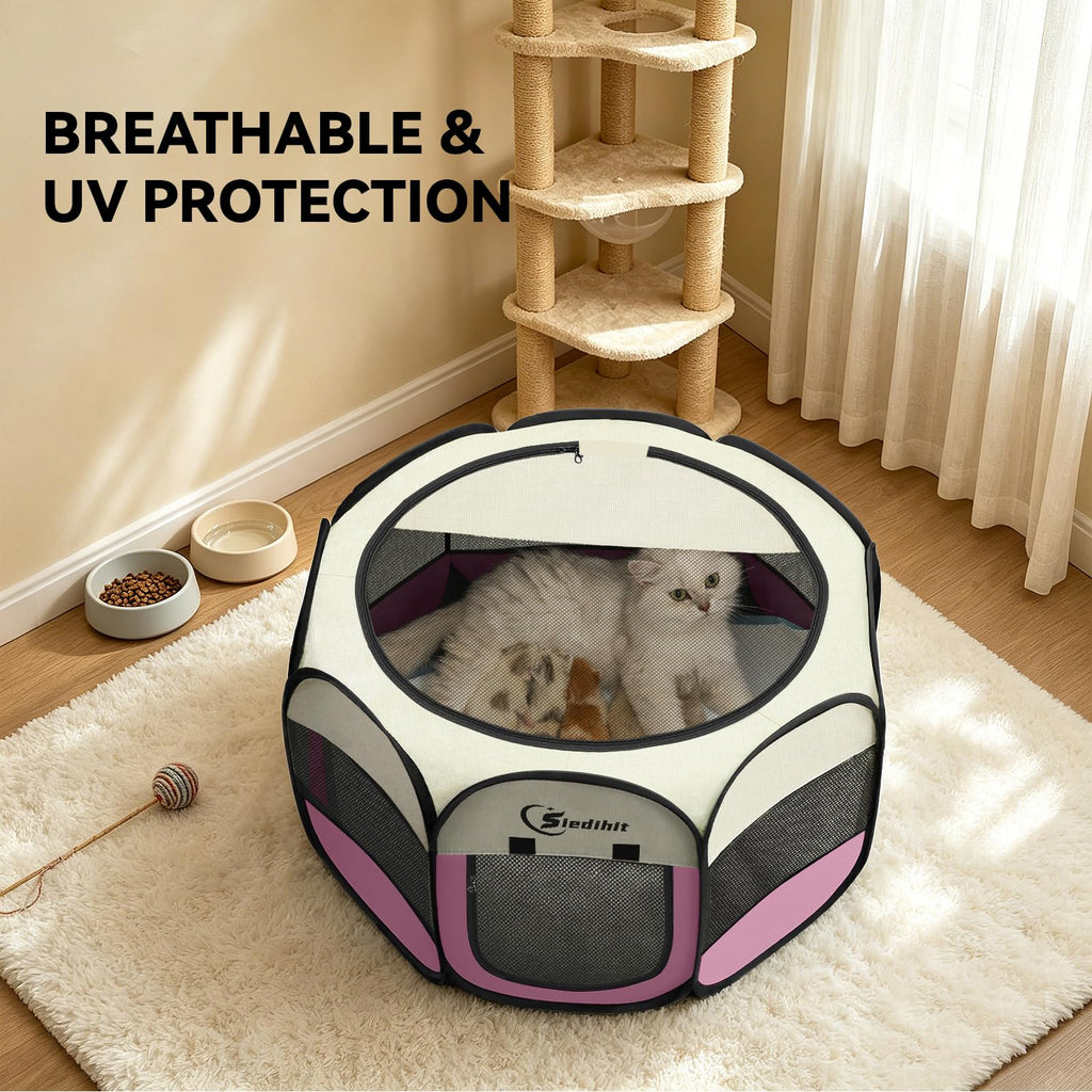 Siedihit Sieidihit Dog Cat Pet Playpen Puppy Crate Cage Indoor Outdoor, – Small Pink (SDUS1P1CWAG30S)