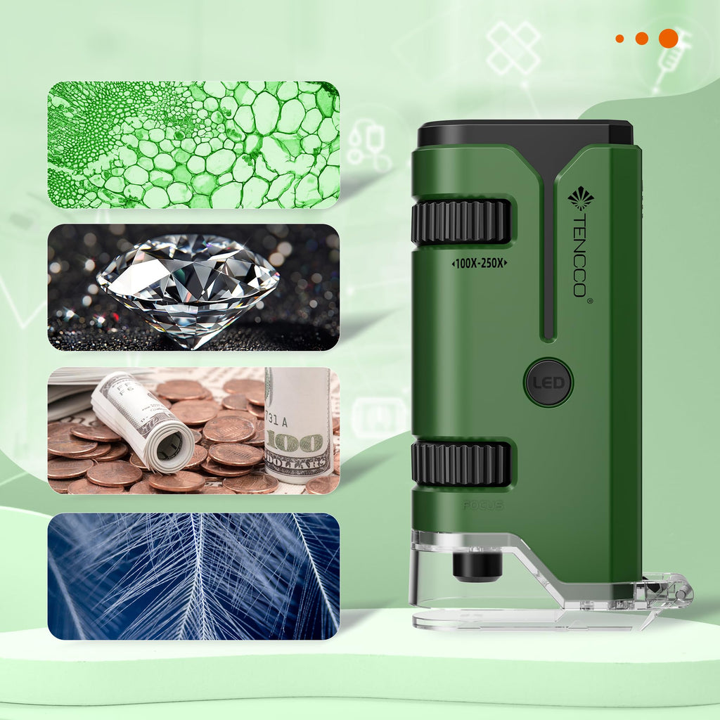 100x-250x Mini Pocket Microscope for Kids Adults - Green view 5