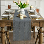 Artoid Woven Farmhouse Hollow Table Runner - Dark Grey / 12" x 72", Table Runner view 2