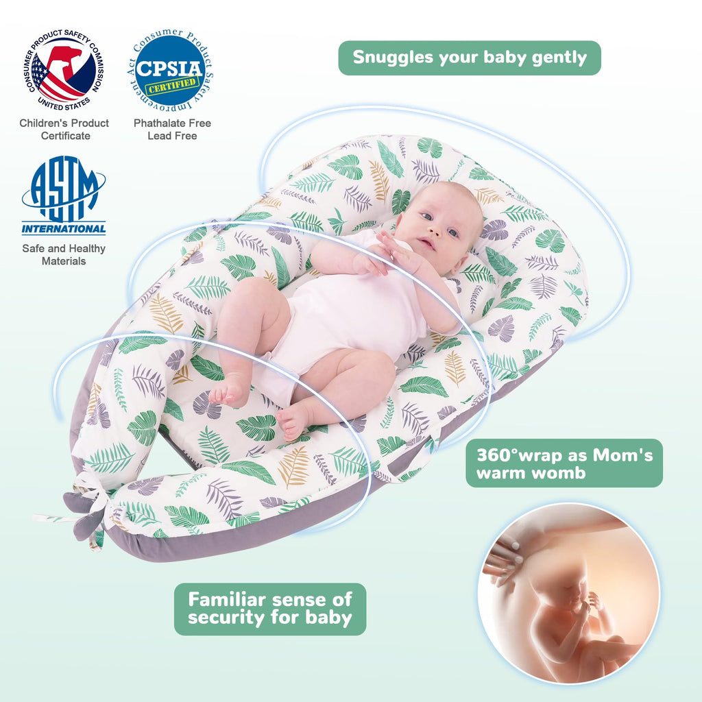 Viviland Baby Lounger Cover - Green Feather view 1
