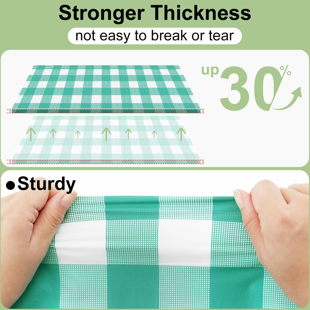 misaya 4 Packs Buffalo Disposable Table Cloth, 54 x 108 Inch Waterproof Plastic Tablecloth, Rectangle Teal and White