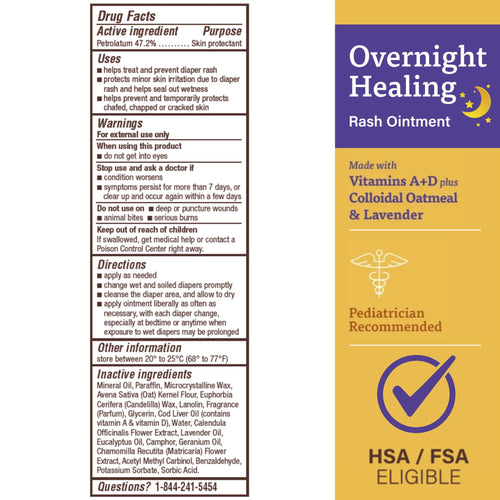A+D Overnight Healing Diaper Rash Ointment, with Vitamins, Lavender, – 3.6 Oz