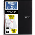 Five Star Spiral Notebook + Study App, 5 Subject, College Ruled Paper, 8-1/2" x 11", 200 Sheets, Fights Ink Bleed, Water Resistant Cover