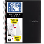 Five Star Spiral Notebook + Study App, 5 Subject, College Ruled Paper, 8-1/2" x 11", 200 Sheets, Fights Ink Bleed, Water Resistant Cover