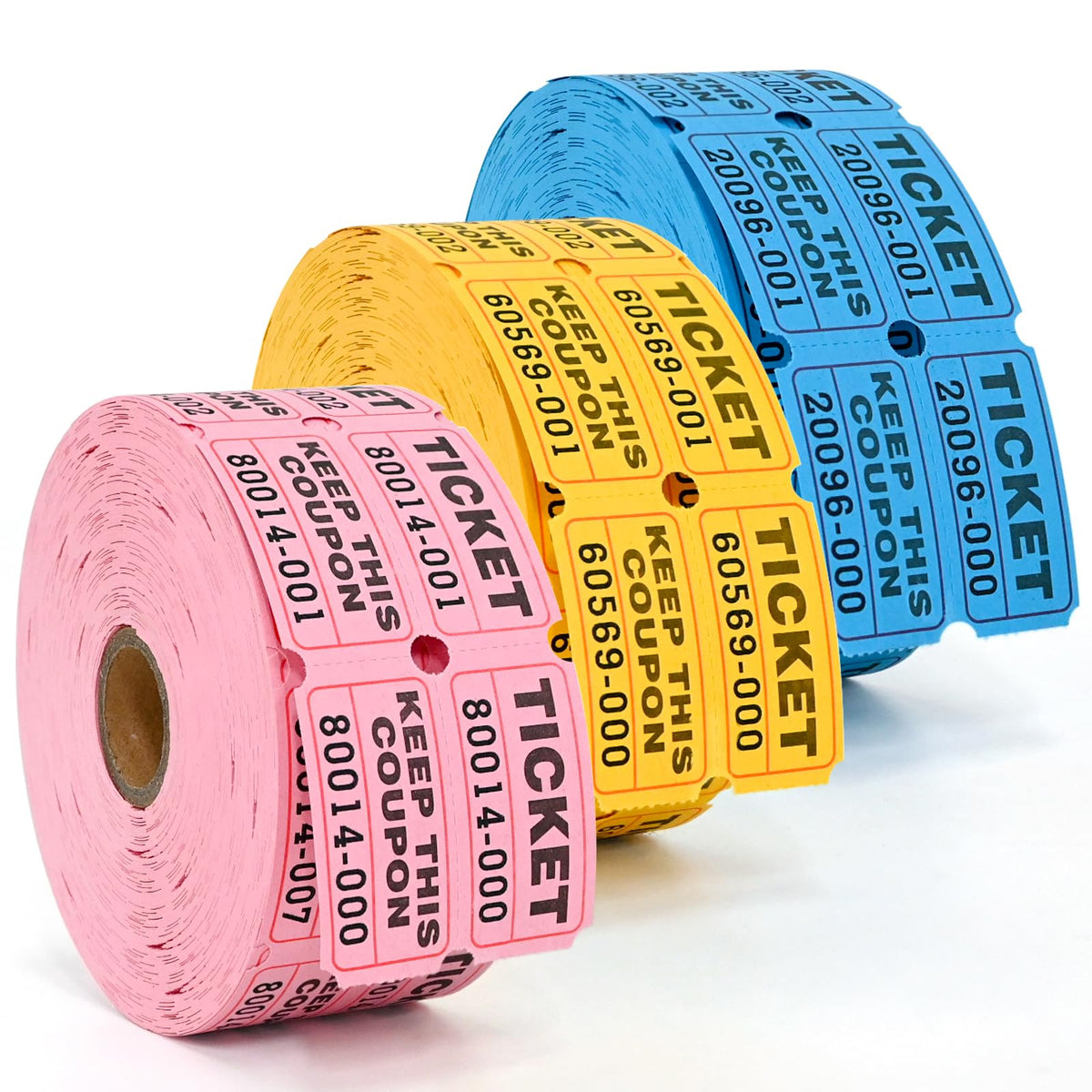 LLIKED 2"x2" Double Roll Raffle Tickets - 3000 ( Blue,yellow,pink )