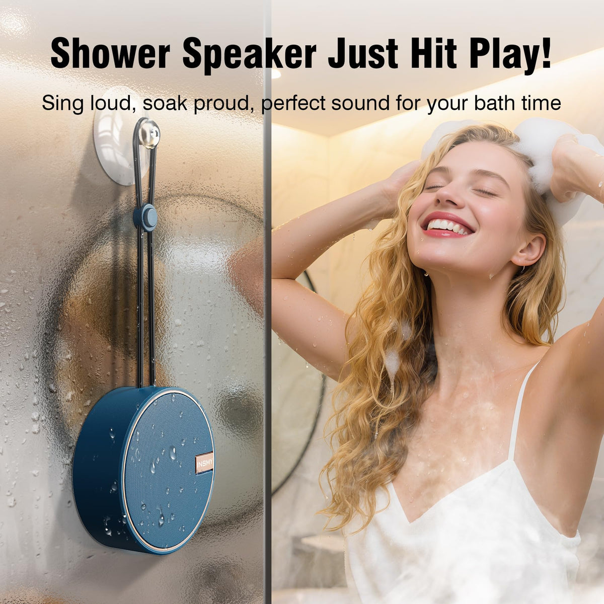 INSMY C12 IP67 Waterproof Shower Bluetooth Speakers,Portable Small Speaker - Navy view 3
