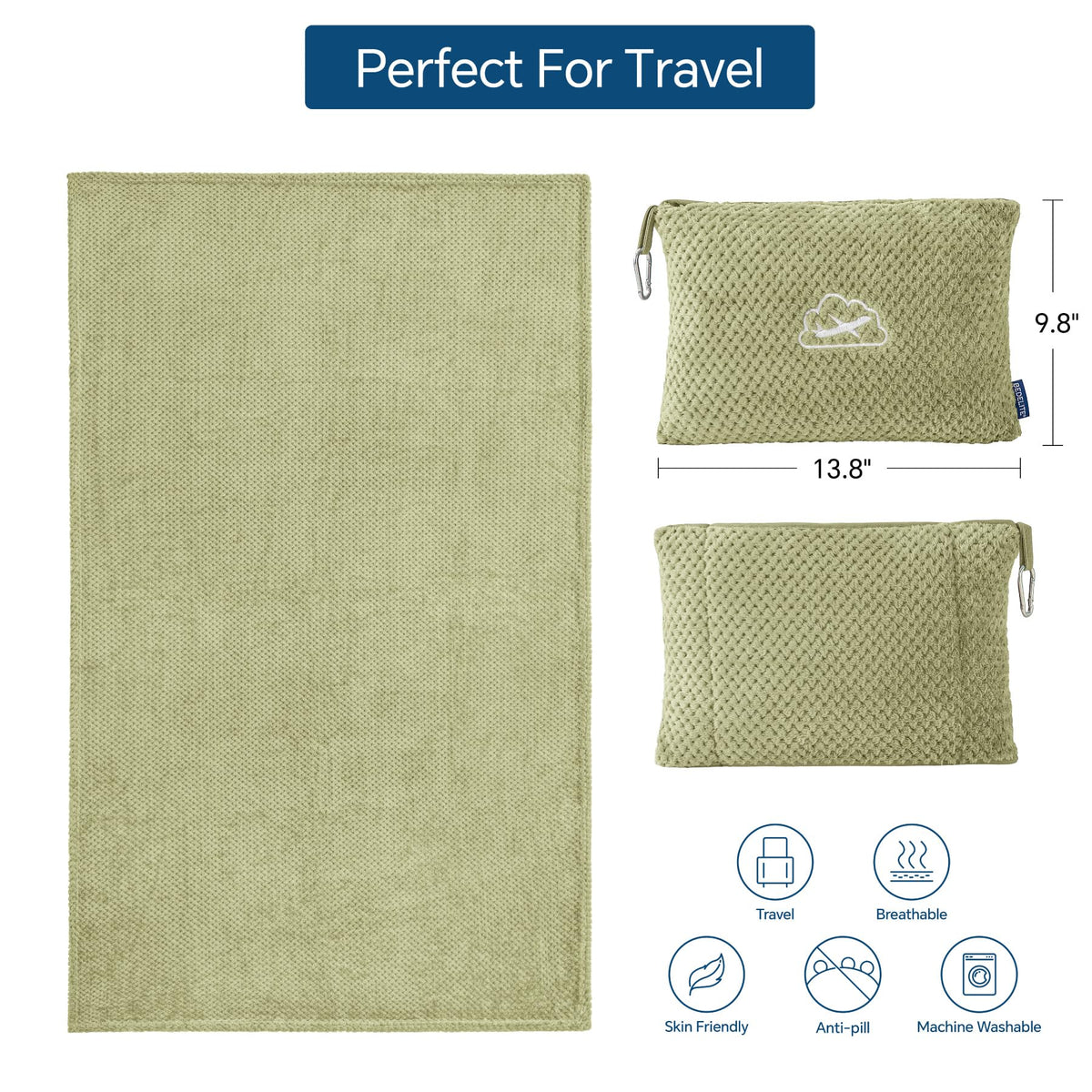 BEDELITE Travel Blanket with Bag, Jacquard Fleece Blanket 65"x40" - Sage Green view 2