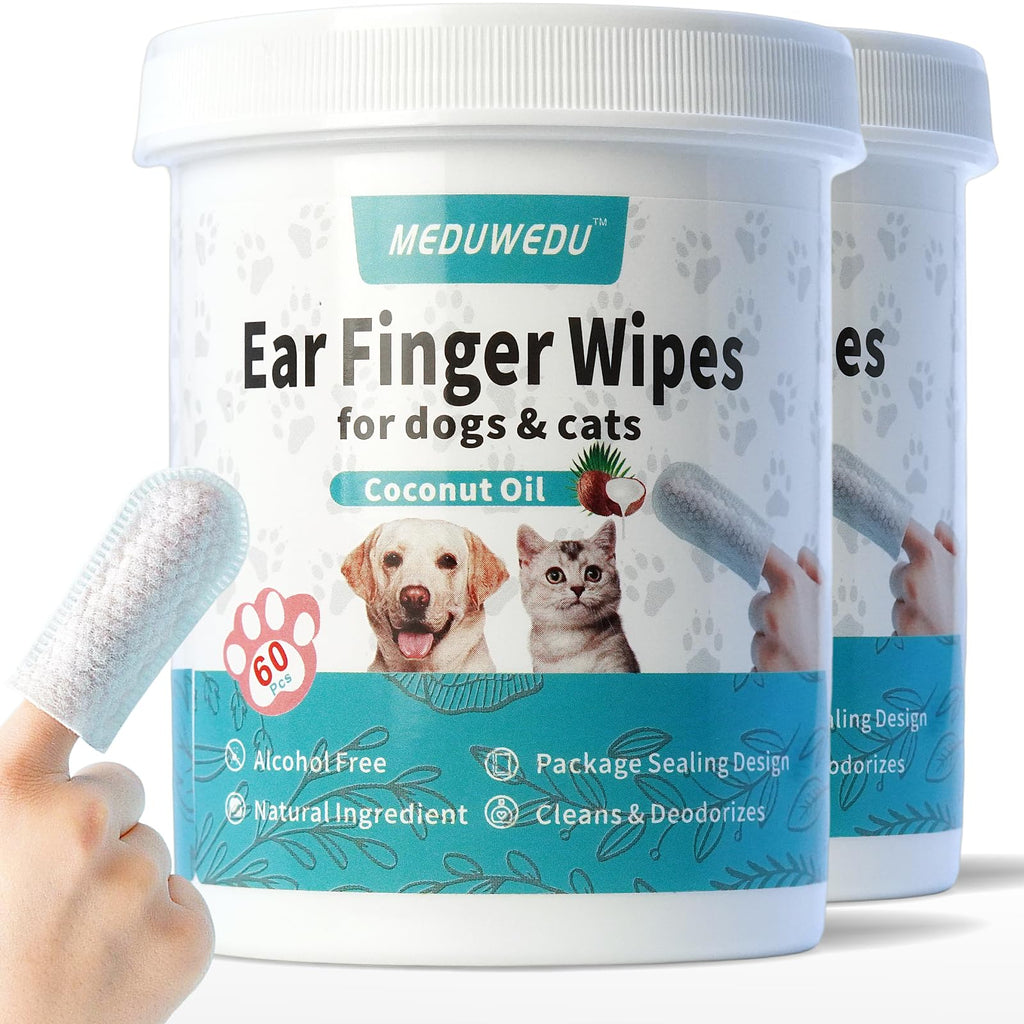 MEDUWEDU Ear Cleaner Finger Wipes 120 Counts, Dog Ear Cleaner, Grooming Kit Care for Dogs and Cats, Soft & Easy Otic