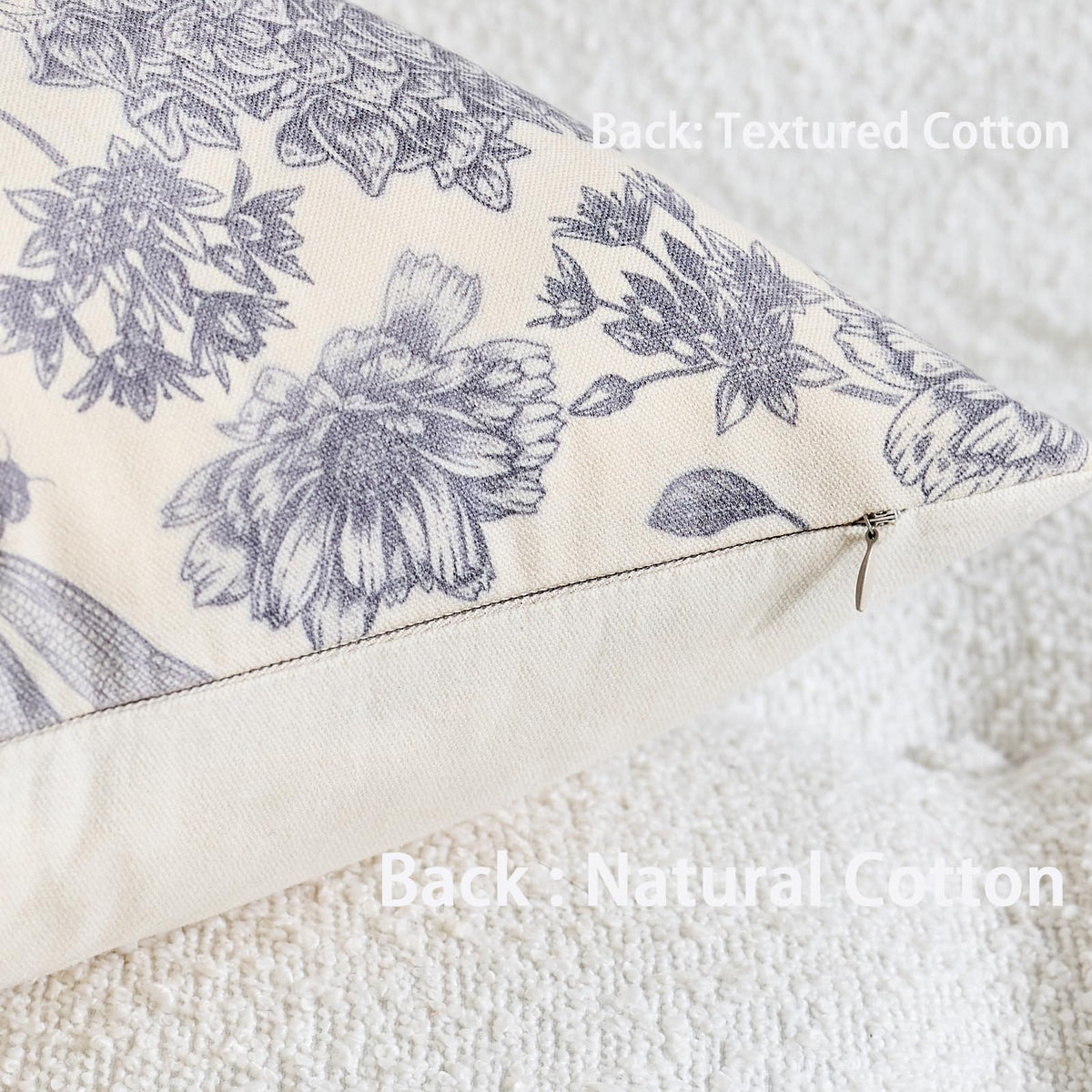 yeshttdy Floral Block Print Pillow Covers Set of 2 - Blue / 16" x 16" (Pack of 2) view 2