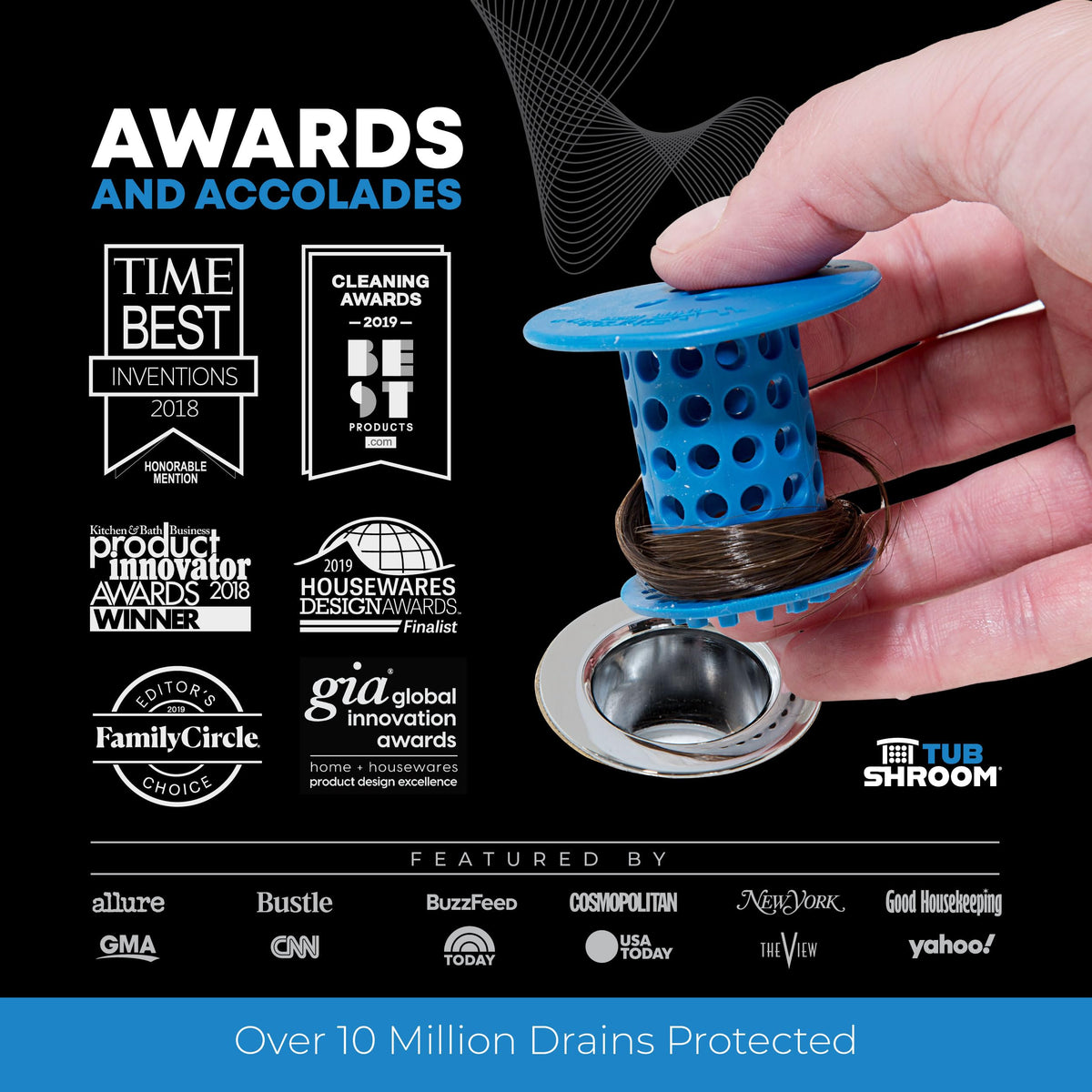 TubShroom The Revolutionary Tub Drain Protector Hair - Blue view 7