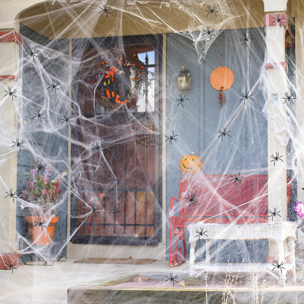 Extra Fake Spiders, Super Stretchy Cobwebs for Halloween Decor Indoor and Outdoor