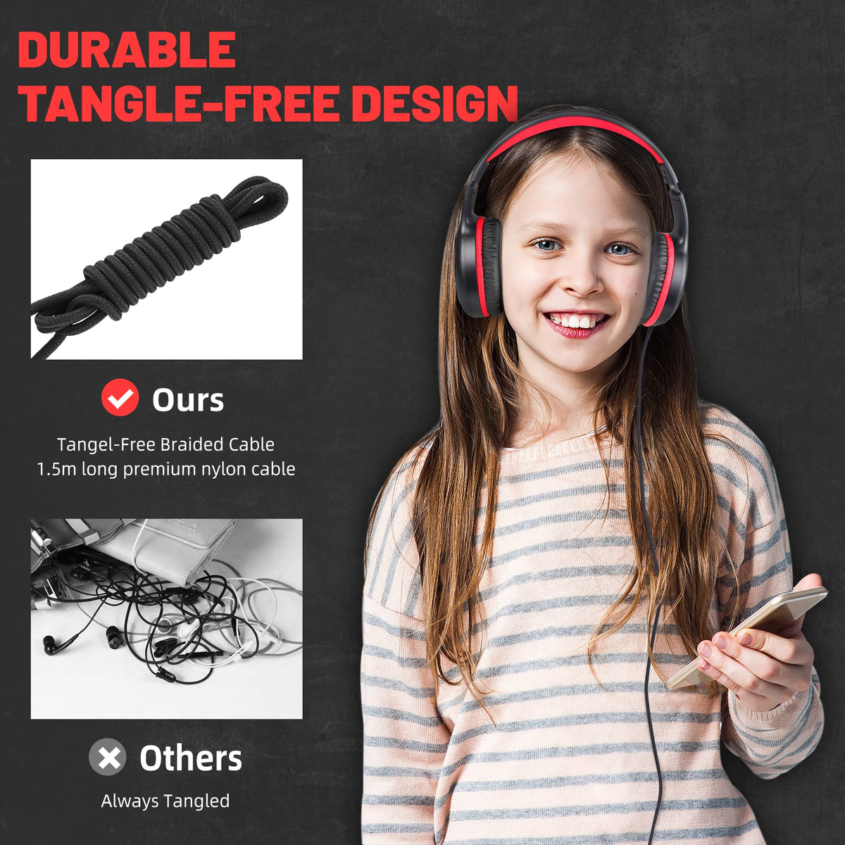 UKELALA U2C Type C Headphones - Black/Red view 5