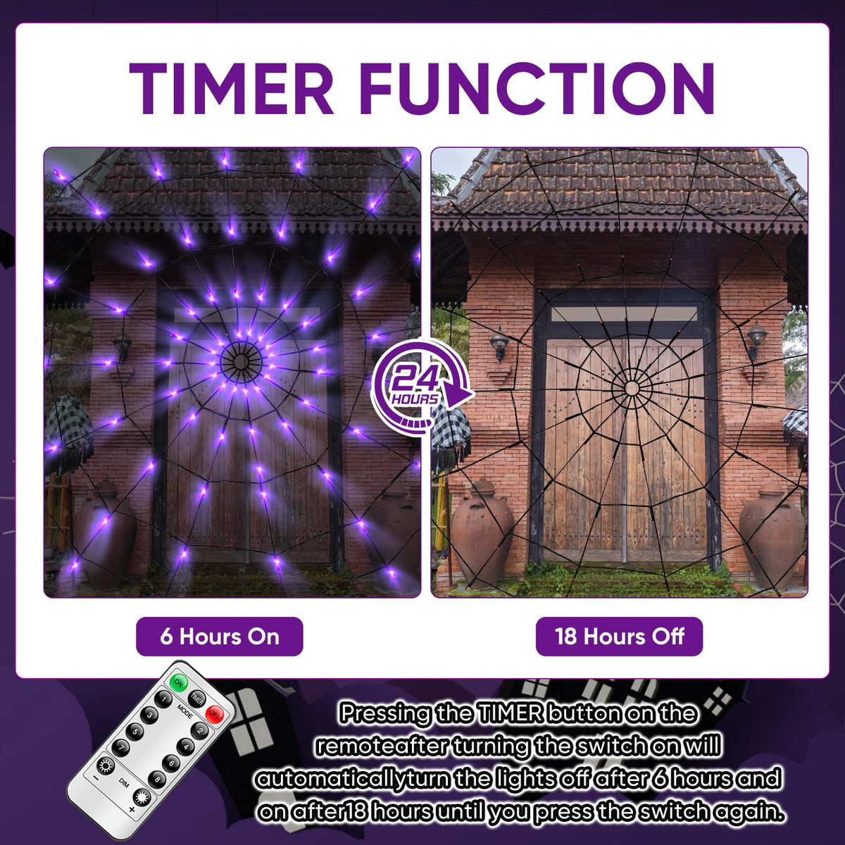 LCHUANG Halloween Decorations Lights Spider Web Lights - 2 Sets (Purple and Orange) view 3