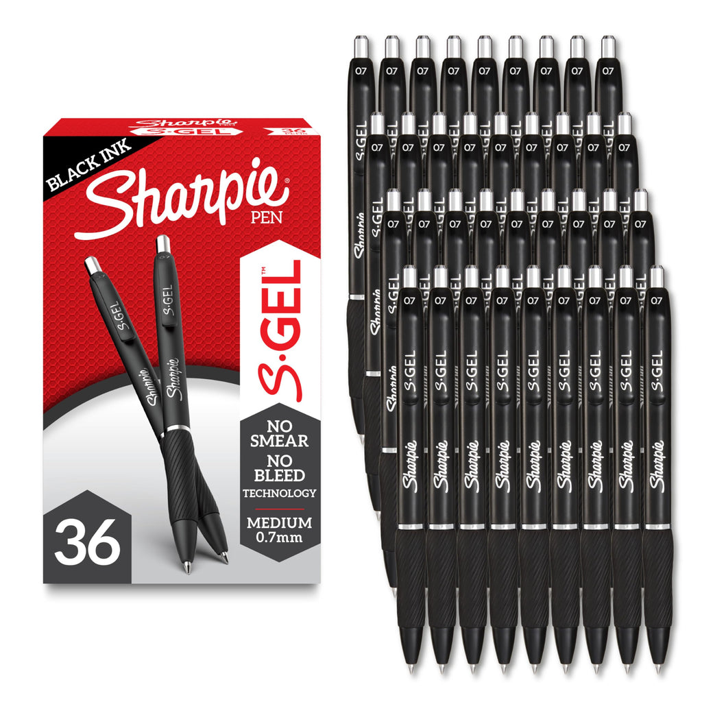 Sharpie S-Gel Pens, Medium Point (0.7mm), Black Gel Ink, 36 Count - Writing, Note-Taking, Office Supplies, No Smear, No (Pack of 36)