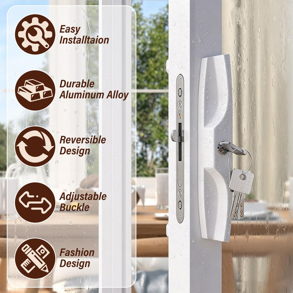 MENGBEI Sliding Glass Door Handle Set,3-15/16" Screw Hole Spacing, Fits Door Thickness (additional view 1)