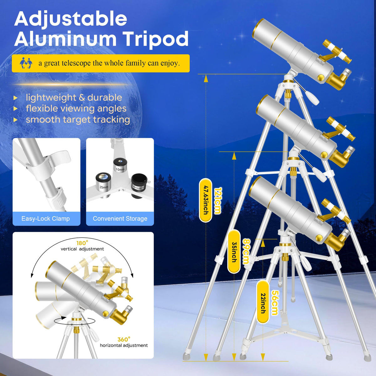 UncleHu 90mm Aperture 600mm Telescope for Adults Astronomy &Kids with Stool (additional view 5)
