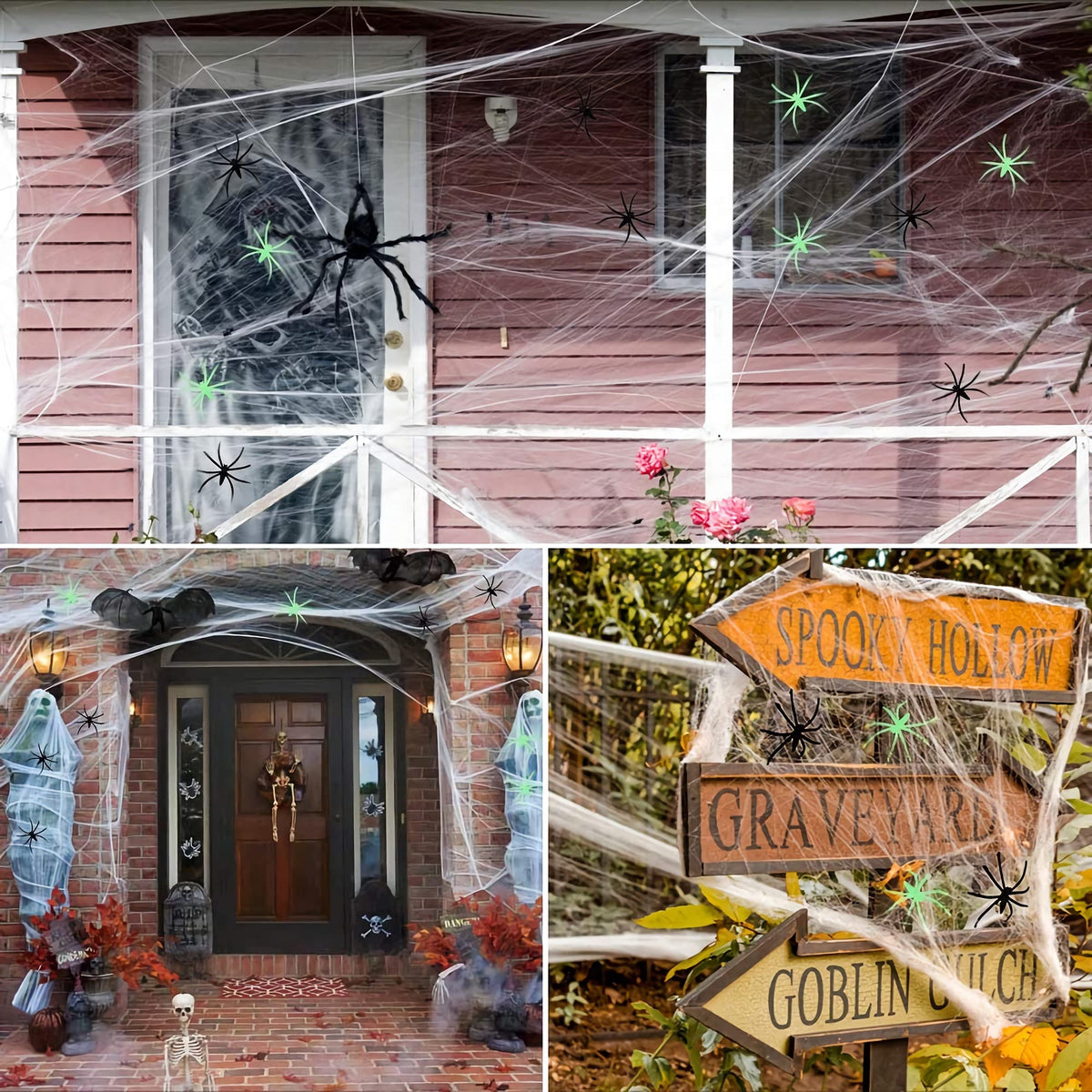300 Sqft Halloween Spider Web Decorations, with 10 Glow and 10 Black Fake Spiders (additional view 3)