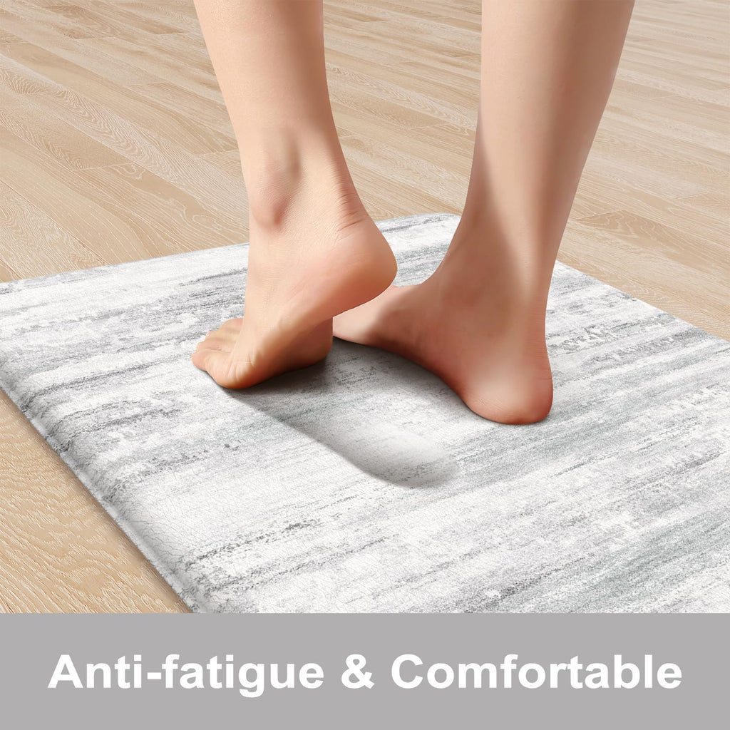 KIMODE Anti Fatigue Kitchen Mat, Abstract Farmhouse Kitchen Rugs Sets of 2 - Grey/Multi / 17.3" x 59"+17.3" x 29"--0.47 inches view 1