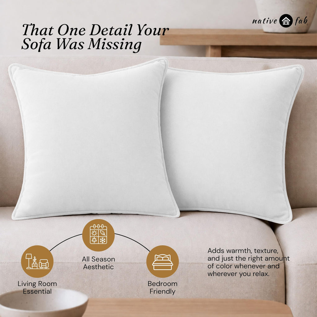 Native Fab Throw Pillow Cushion Cover for Sofa Couch Bed Comfort - Solid, White / 16" x 16" (Pack of 2) view 8