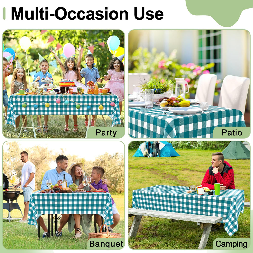 misaya 4 Packs Buffalo Disposable Table Cloth, 54 x 108 Inch Waterproof Plastic Tablecloth, Rectangle Turquoise and