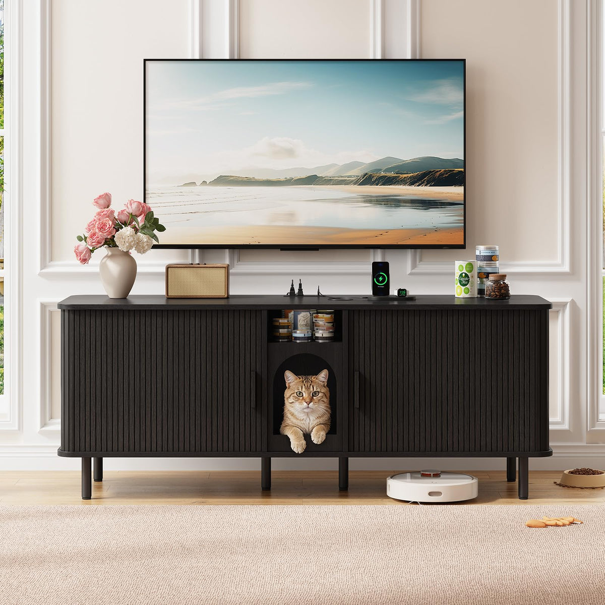 ONBRILL 65 Inches Cat Litter Box Enclosure for 2 Cats