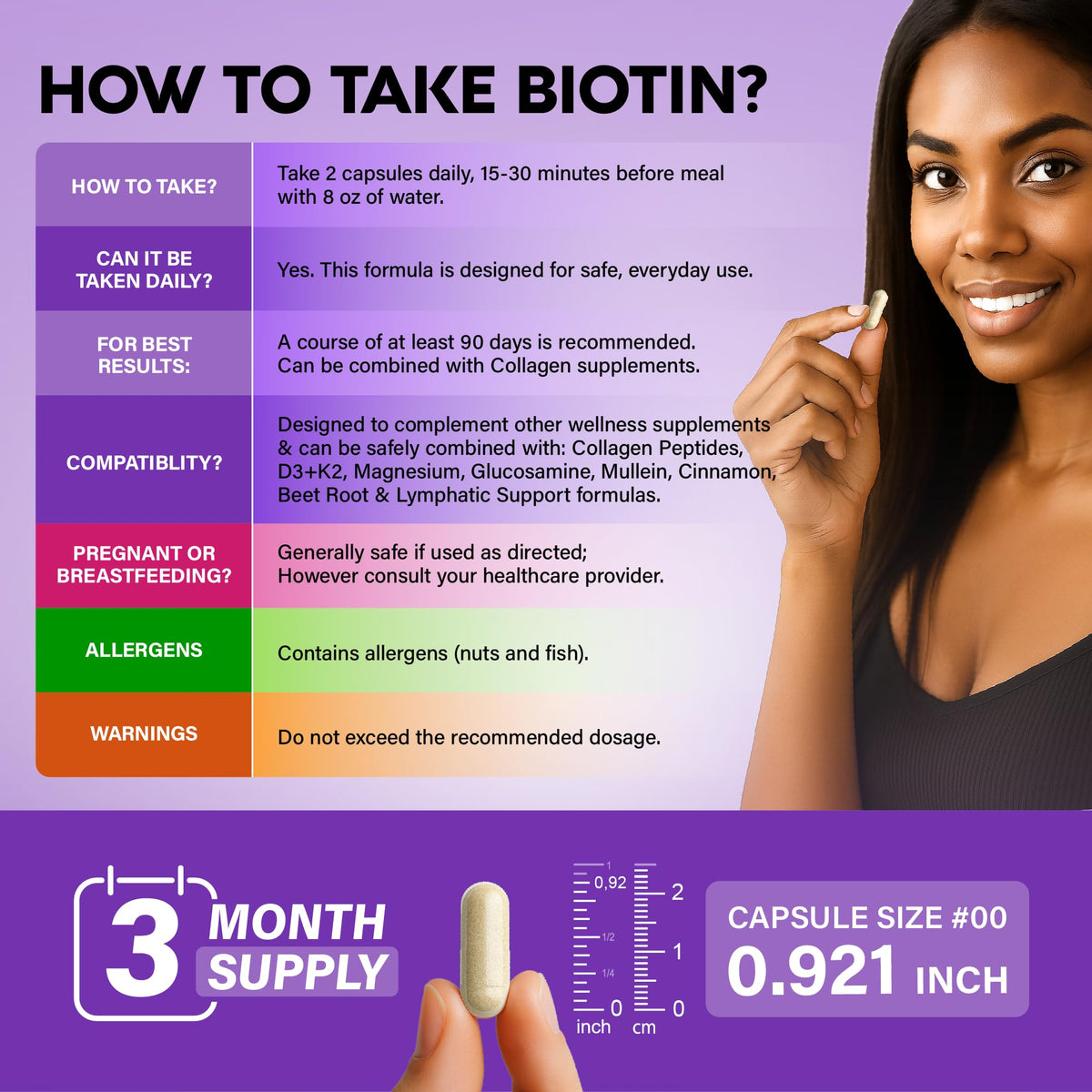 NUTRAHARMONY Biotin, Collagen, Hyaluronic Acid & Keratin - Hair Growth Support, 180 Caps